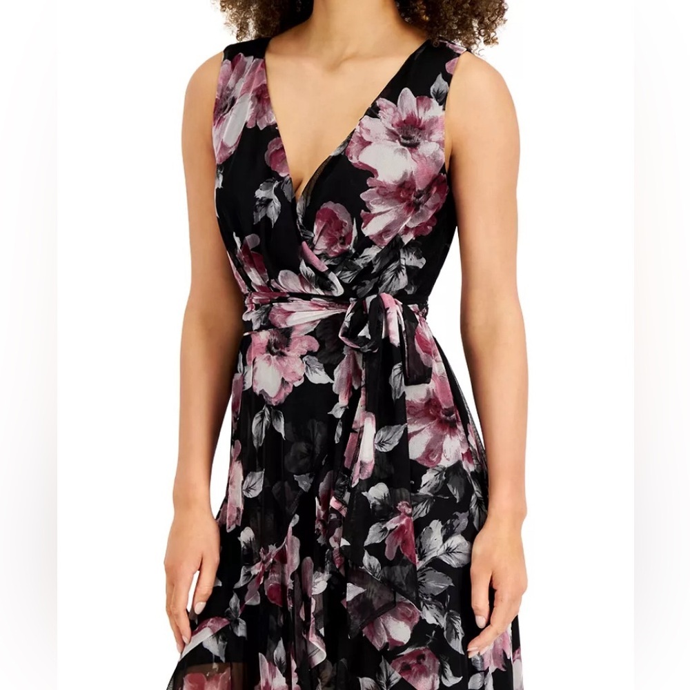 CONNECTED Floral High-Low Ruffled Bottom Dress Tie Waist Size 8 NWT - Picture 5 of 11